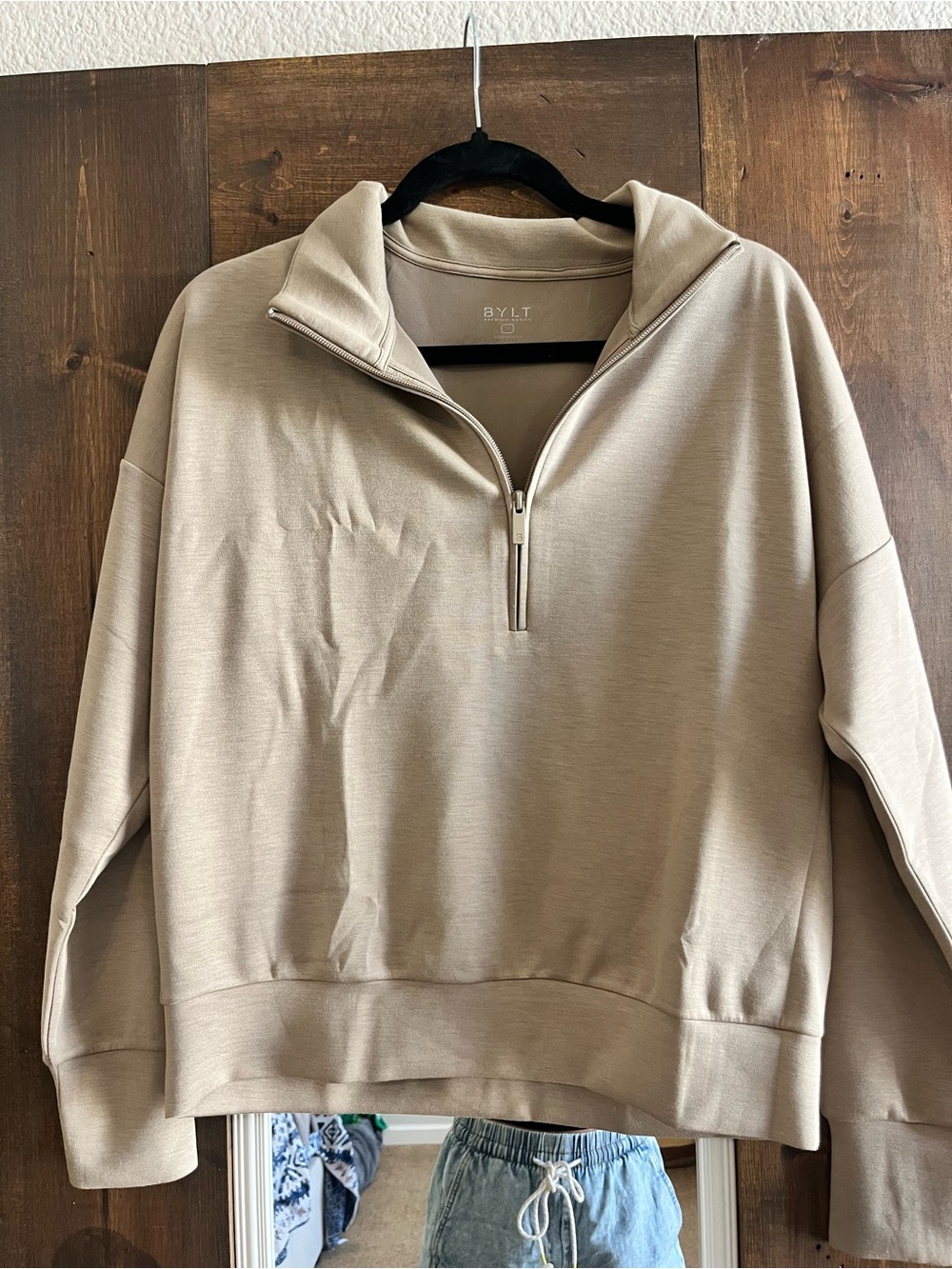 Women’s Half-Zip Pullover Sweatshirt in Taupe